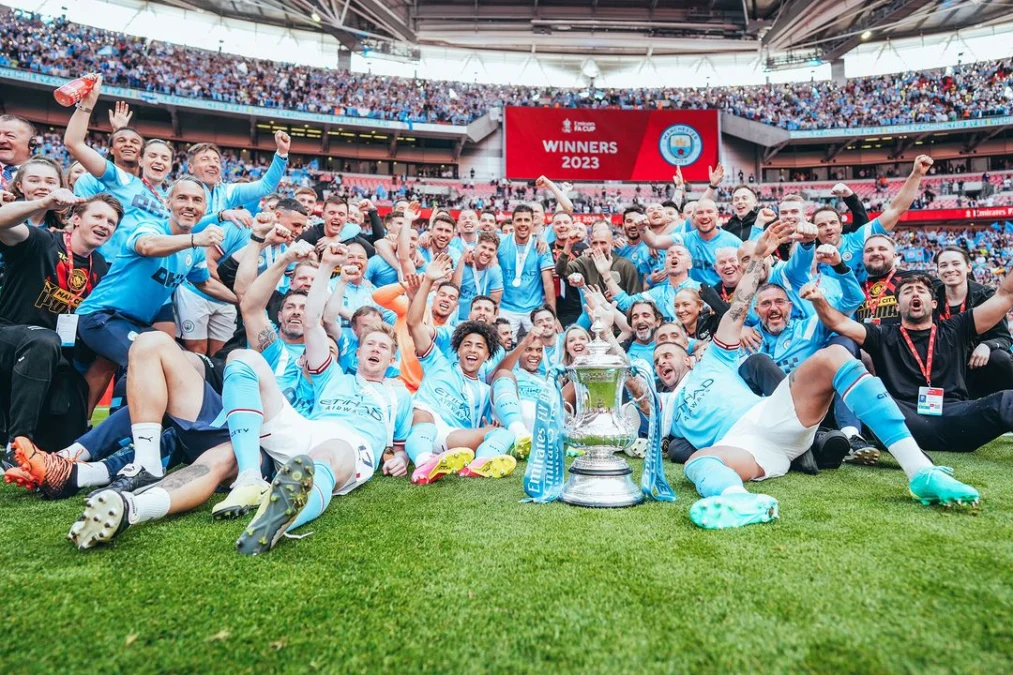 Manchester City meraih kemenangan gemilang atas Manchester United pada partai final Piala FA di Stadion Wembley, London, Sabtu 3 Juni 2023.